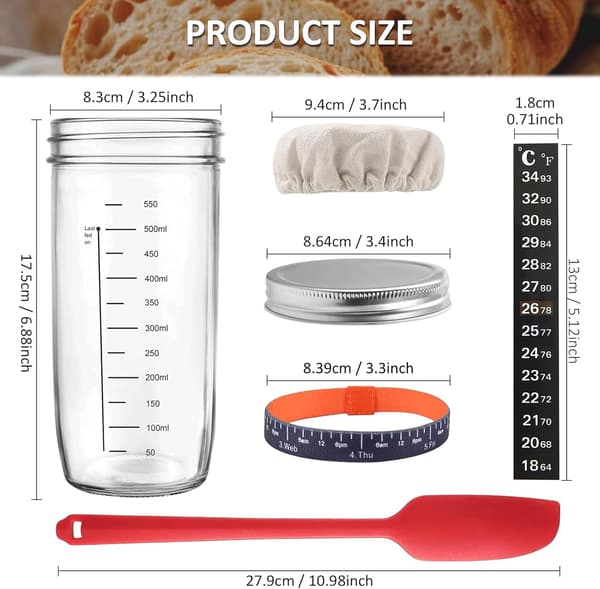 Surdejsstarterglas, surdejsstarterkit, 24 oz genanvendeligt surdejsglaskit til hjemmebagning