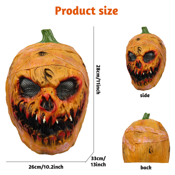 Halloween Creepy Latex Pumpkin Head Face Cover Nyhet Skremmende Halloween kostyme Festrekvisitter