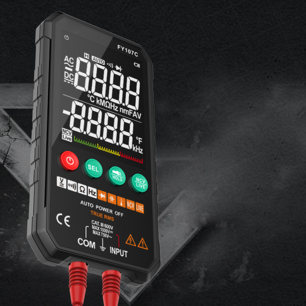 Intelligent Multimeter Multifunksjonell Automatisk Måling 6000 Count Digital Elektrisk Tester med HD Display Skjerm