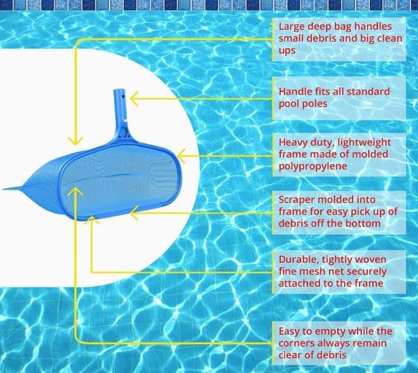 Poolnet til blade, blåt poolrensningsnet, poolskimmernet finmasket, poolnet - poolrensningsværktøj, poolnet bladfanger SZ2 SZ2