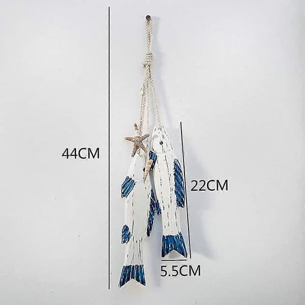 Mediterranean-inspired wooden hanging fish ornament with string, retro home decor style 2