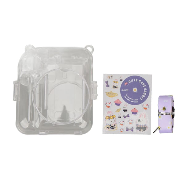 Slitstarkt Purple Instax Mini 12 case med axelrem och klistermärke