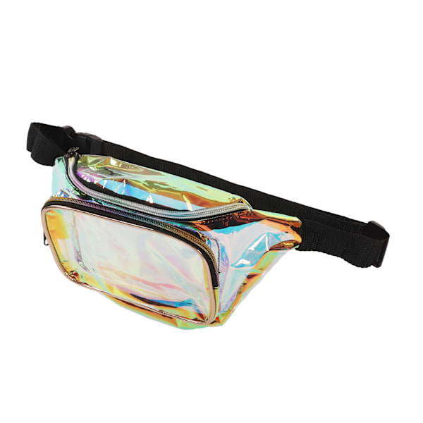 Transparent, iriserende Fanny Pack - Glitrende midjeveske med glidelås - Vanntett PVC for reise, fest, løping og tur