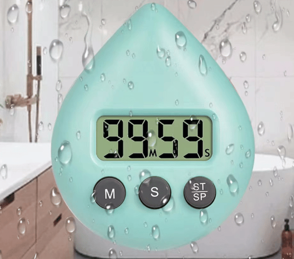 Vattentät duschtimer, digital timer, badrums- och kökstimer, nedräkningstimer med sugkoppshål Ljus
