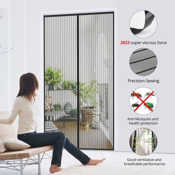 Myggenet til døre og vinduer - 120x210cm - Automatisk lukning - Ultrafint net - Sort