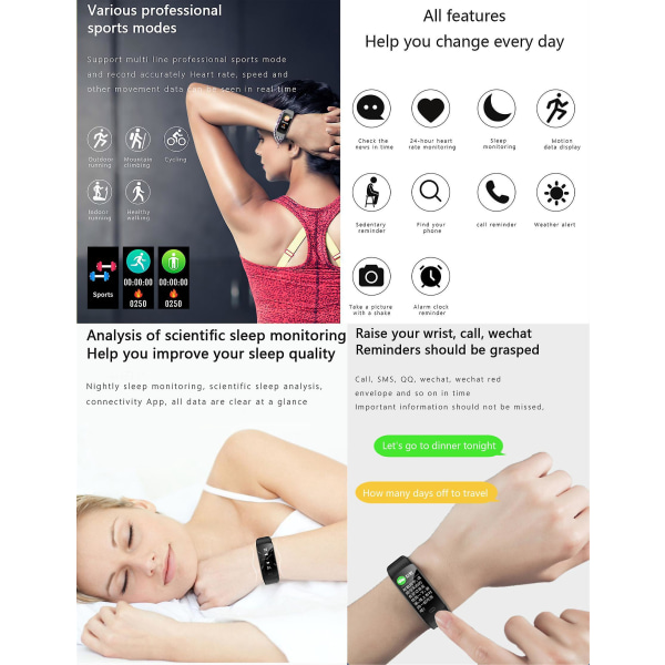 Vandtæt Fitness Tracker Smartwatch med pulsmåling og berøringsskærm