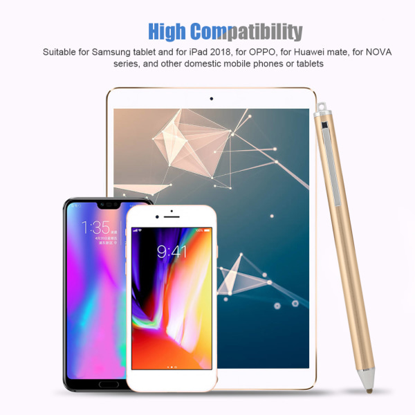 Stylus med stoffhode for Samsung Tab/LG/Huawei/Xiaomi-smarttelefoner og nettbrett for iPad 2018 (gull)