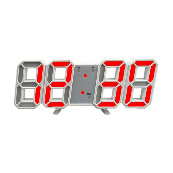 USB 3D digitalt vægur med 12/24-timers tidsvisning og LED-natlys - rød