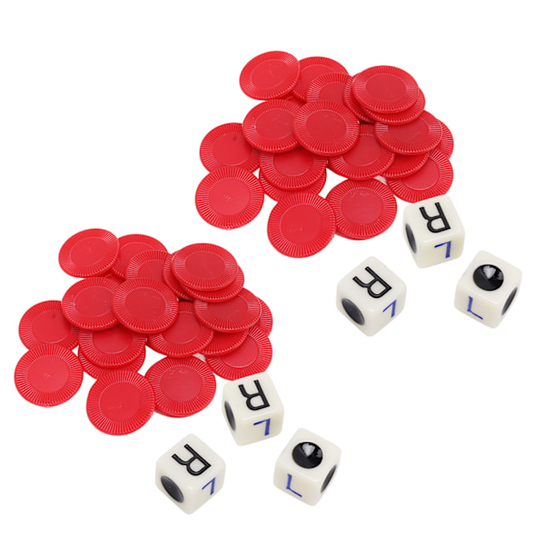 2 Set Vänster Höger Mitt Dice Game 16mm Med 3 Tärningar 24 Chips För Familjekvällar Vänner Sammankomster Spel Fester Röd