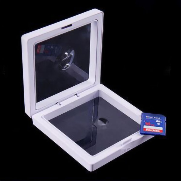 PE film smykker oppbevaringsboks Transparent 3D flytende ramme skjermholder Film smykker display boks Hvit 2,76 X 0,79in
