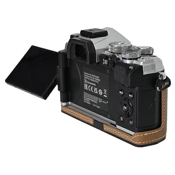 For Olympus OM-5 Camera Case Battery Opening Palm Texture PU Leather Half Body Bottom Protection - Khaki