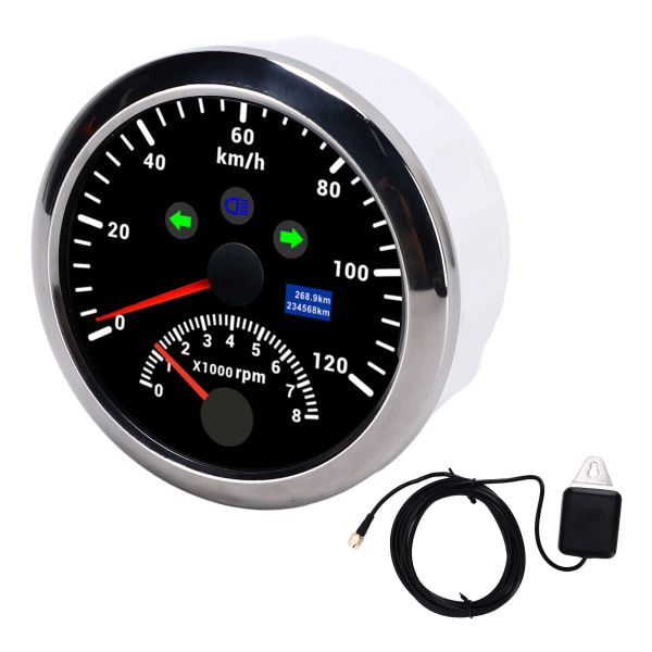 85 mm 120 km/h GPS Hastighetsmätare 0‑8000rpm Varvräknare Mätare LCD Röd bakgrundsbelysning för bilbåt Yacht RV Lastbil Svart