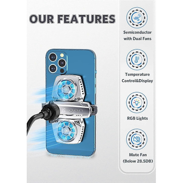 Semiconductor Phone Cooler, Phone Cooling Case with Temperature Display & Adjustment, Mobile Phone Radiator