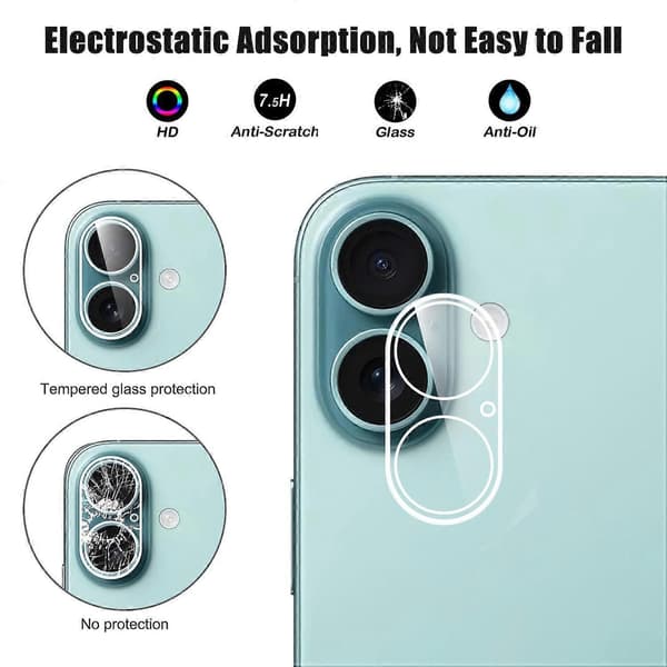 Camera Protector for iPhone 17, Arc Edge, Clear Tempered Glass Film