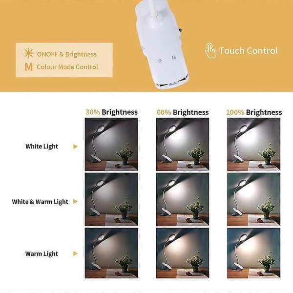 LED Reading Lamp, 28 LEDs USB Rechargeable 3 Color x 3 Brightness