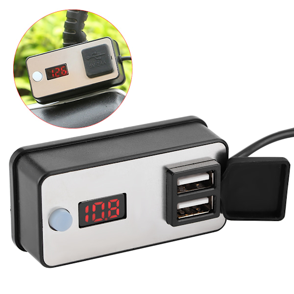12V Motorsykkel Dobbel USB-lader Digital Display Universal Vanntett Strømforsyning for Telefoner, Tablet, GPS