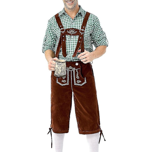 Bayeriska Lederhosen Oktoberfestdräkt för Män - Traditionell Tysk Öl-Kille (Grön)