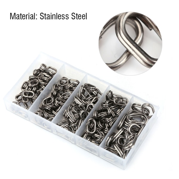100 stk. ovale splittringer i rustfritt stål, svivel, snap, fiskeredskapskontakt (8x13mm)