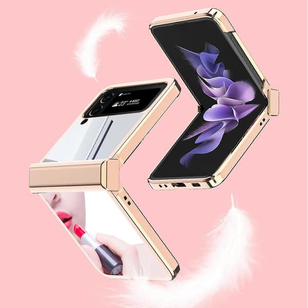 Plating Frame Case Compatible With Samsung Galaxy Z Flip 4, Hard PC Mirror Makeup Cover With Hinge Protection