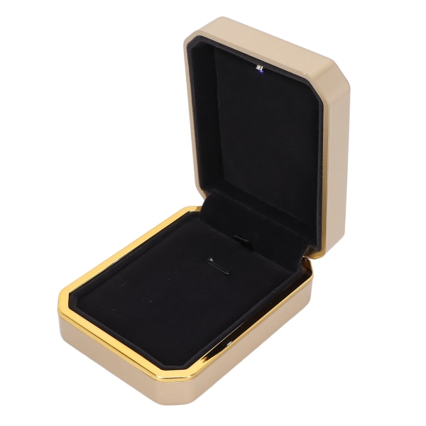 Smycken Display Box Ljus flockas inuti Ringar Hänge Förvaring Presentask för förlovning Bröllop Supply Guld