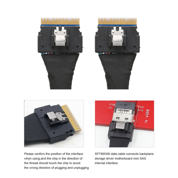 Slim SAS SFF‑8654 8i - SFF‑8654 8i 24Gbps SAS4.0 30AWG -sovitinkaapeli - 0,8 m