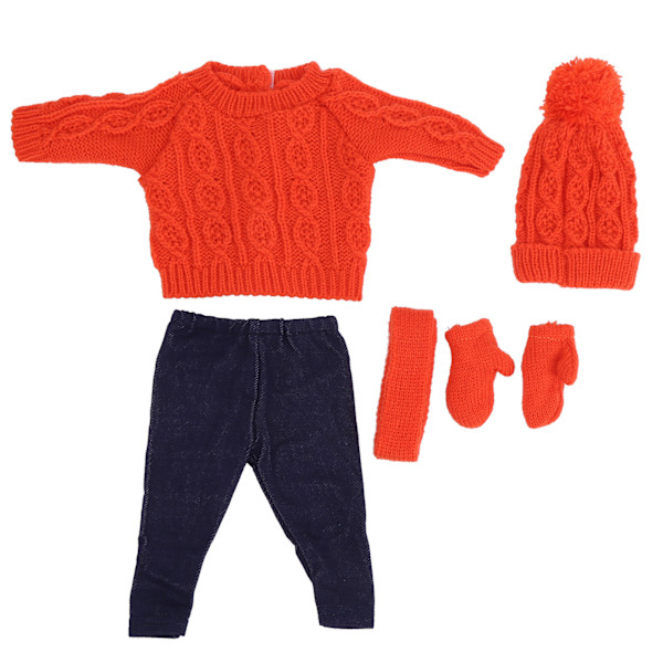 Dockkläder Tröja Byxor Mössor Halsduk Handskar Docktillbehör för 18-tums Babydocka Q18-789 Orange för 43cm Docka