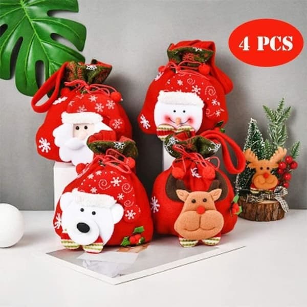 Julstrumpor - MARSEE - 4-pack - 3D-design - Mjukt borstat tyg - Julgransdekoration