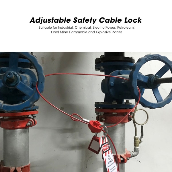 Justerbar kabellåsning 2 meter Låsbart håndtag Rustfrit stål Lockout Tagout kabellås