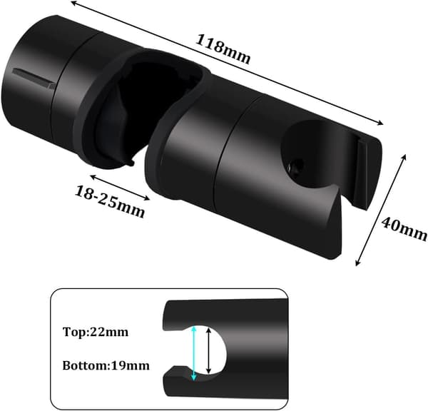 Dusjhodeholder, Universal Svart Dusjhodeholder for 18-25mm Dusjstang i Solid ABS Fortykket og Forbedret Versjon