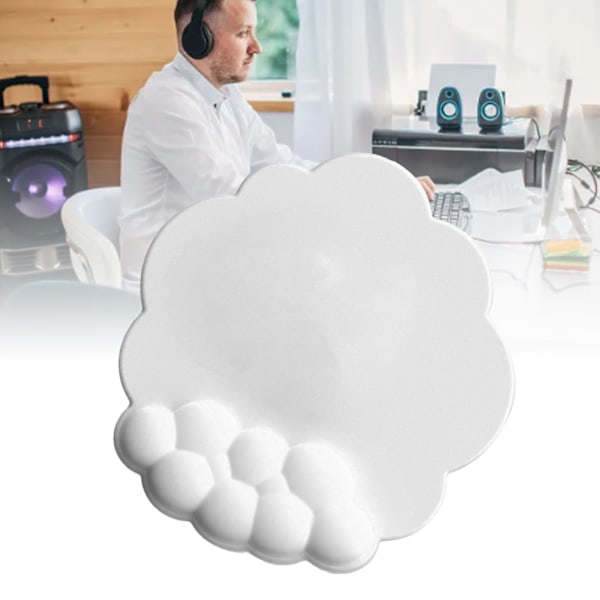 Sky Mousepad med Håndledsstøtte i Hukommelsesskum - Forhindrer Glidning, Ergonomisk Håndledsstøtte til Computer, Laptop, PC, Gaming, Hvid