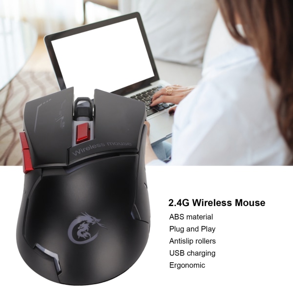 Ergonomisk 2.4G Trådløs Gamingmus med Justerbar DPI og USB-Lading