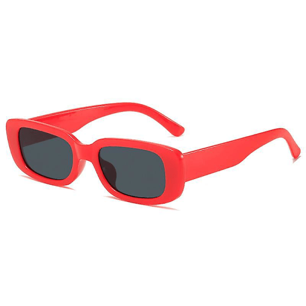 Retro Women's Rectangular Sunglasses with Red Frame and Gray Glitter - UV385 Protection, Long Keeper, Ideal for Driving