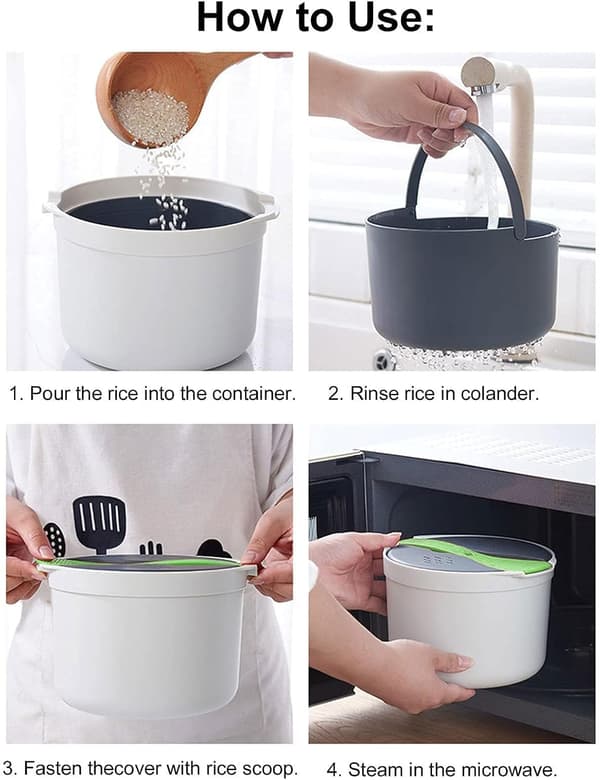 Mikrobølge Ris Koger, 2L Risdamper & Pasta Koger med Si, 2-Lags Mikrobølge Grøntsagsdamper Non-stick (Grøn) Green