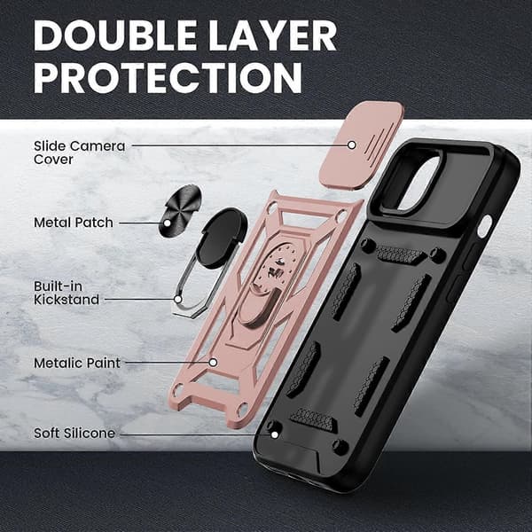Compatible iPhone 13 Pro Max 6.7 inch 2021 Case, Kickstand Case with Sliding Camera Cover, Built-in 360 Degree Rotatable Ring Stand Magnetic Case, Red