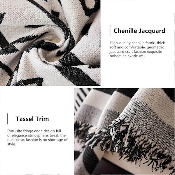 Vendbare sofabetræk Chenille Jacquard Geometrisk Boho Sofabetræk, Beige Sort Sofabetræk til Sektionssofa Chic Møbelbeskytter 180x