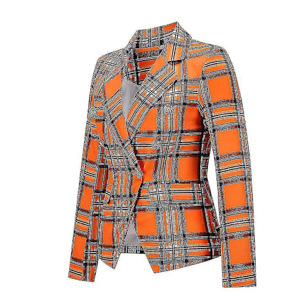 Stilig Slim Fit Tartan Blazer Frakk L Oransje