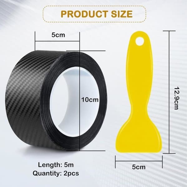 2 ruller 3D kulfiber selvklæbende bilfolie, 5 cm x 5 m kantbånd til interiør og dørkanter