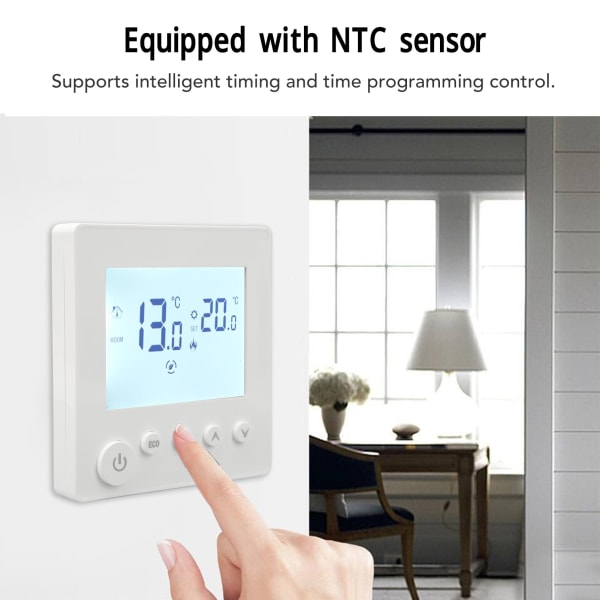 Programmerbar digital termostat til elvarme - 16A AC 90-240V - 3m sensor - Hvid - 1 stk.