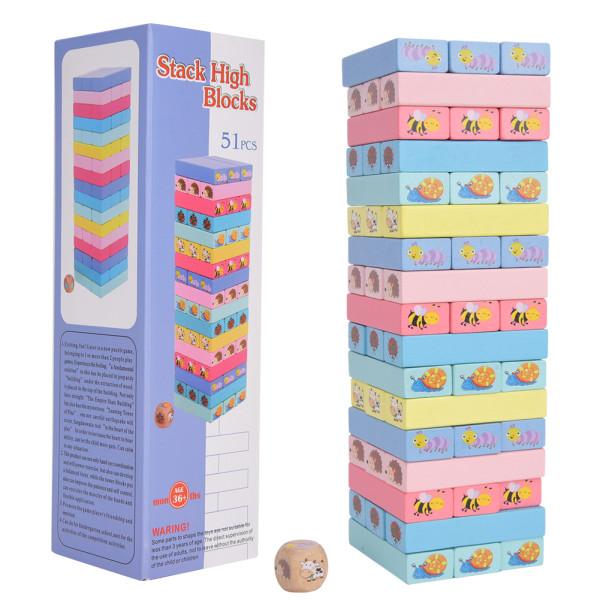 51 st Trästapling Brädspel Byggklossar Pedagogisk leksak för barn Staplingsspel för små djur