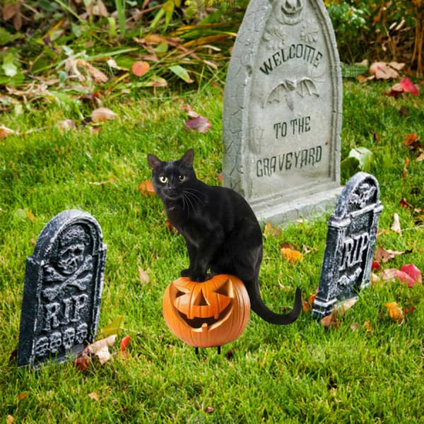 Halloween kattehavepynt, sød 25 cm metal kattepynt