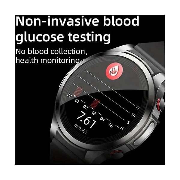 Diabetisk glukosemåling Smartwatch til blodsukker, puls og sportsregistrering