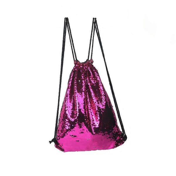 Glitter Drawstring Bag Sequin Bag for Shopping Travel Rose Red Silver