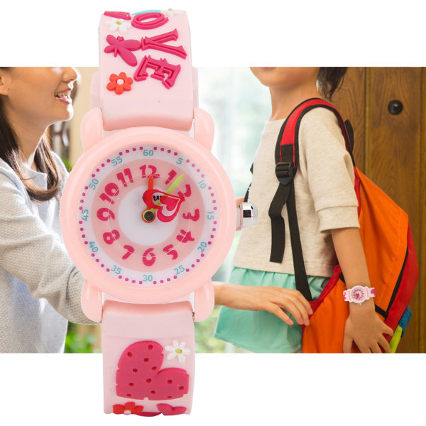 Børne tegneserie armbåndsur PVC-rem Vandtæt kvartsur til drenge piger Pink