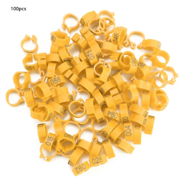 100 STK/pose 8MM 001-100 Nummererte plastbrevduefuglbeinbåndringer (gul)