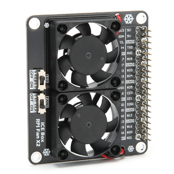 Kylfläkt för Raspberry Pi Kylfläns Expansionskort LED-ljus Dubbla Fläktar C2448