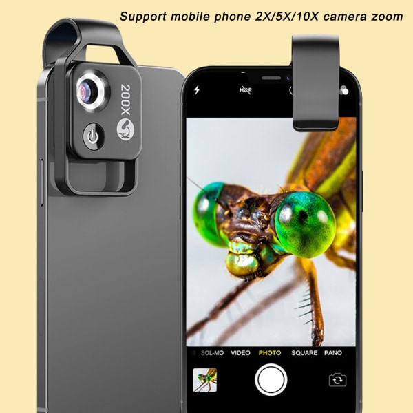 Mini-lommemikroskop med CPL-objektiv - Universal smartphone mikroskopclips til iPhone og Android (sort)