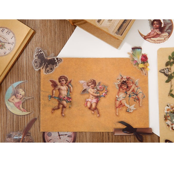40 stk. Vintage Romantiske Stickers Quicksand Serie PET Delikate Mønstre Nostalgiske Dekaler til Dagbog Notesbog Engel