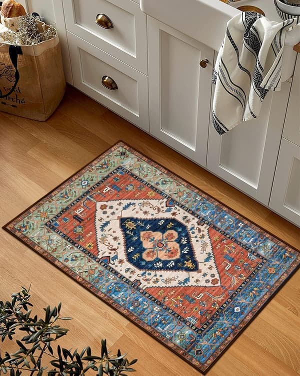 Boho Entrétæpper - 2x3Ft Lille Tæppe Køkkentæpper Vaskbare Tæpper til Soveværelse Lav-Høj Køkkentæpper Orientalsk Dørmåtte til Entré Badeværelse