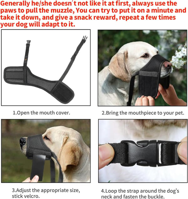 Dog Muzzle, Soft Nylon Muzzle Anti-biting Barking Chewing, Airy Mesh Breathable Drinkable Adjustable Loop Pet Muzzle M