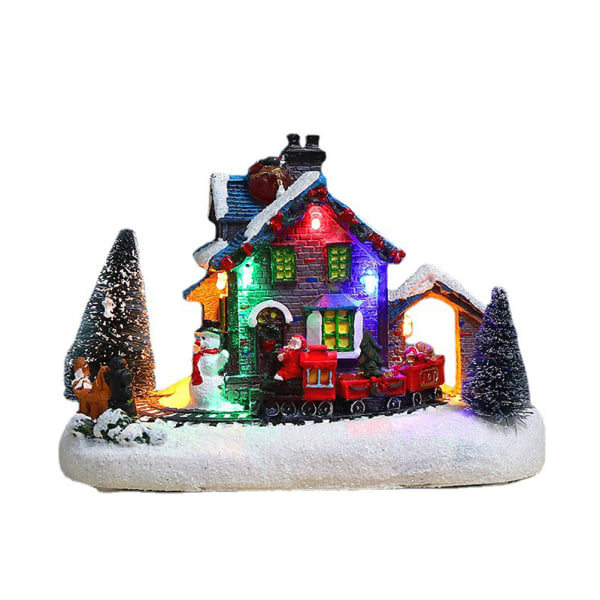 Christmas Village House med LED lys Harpiks Collectable Christmas Scene Landsbyhus Figure Ornamenter Dekorasjonsgaver